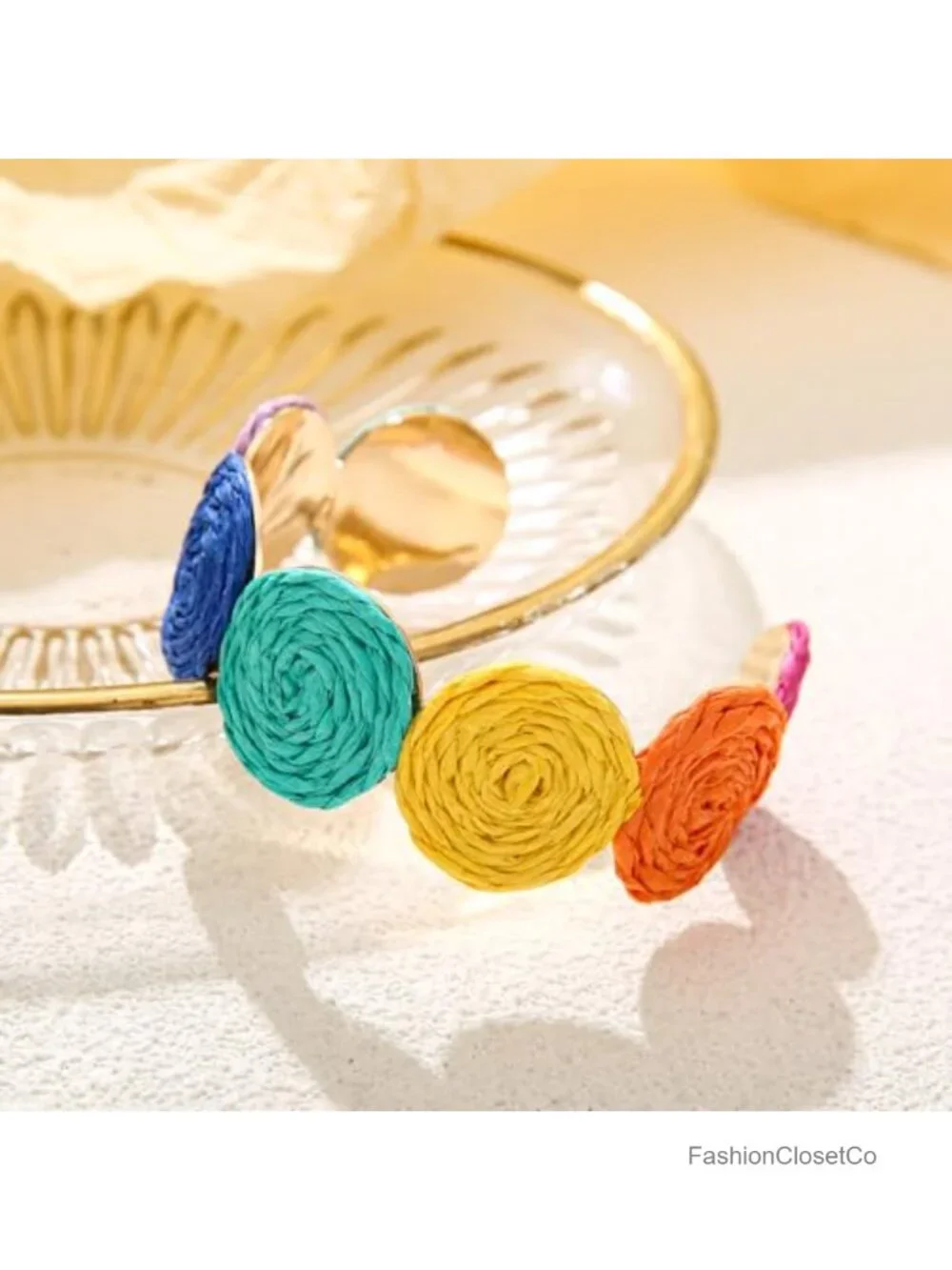 Raffia Multiple Circles Cuff Bracelet Adjustable Handmade Bangle